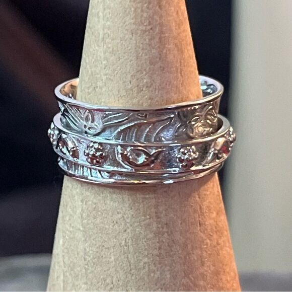 Sterling Silver Stress Relieving Anxiety Spinner Ring Floral - Picture 4 of 6
